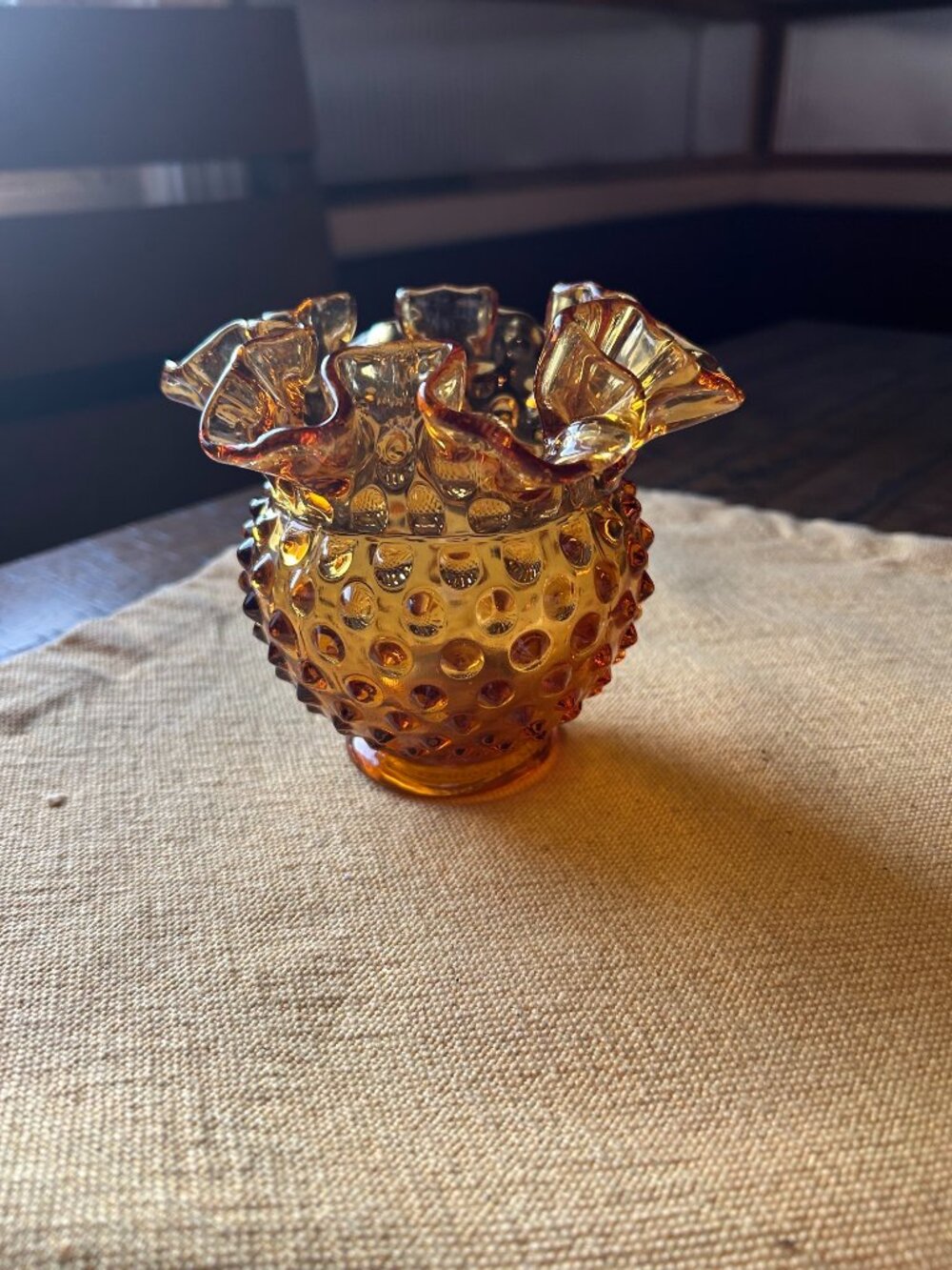 Vintage  Fenton Amber  Hobnail Glass rose  Bowl   w classic raised hobnail textu